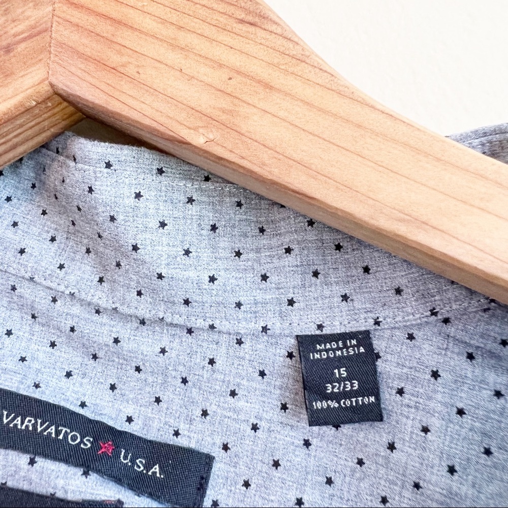 JOHN VARVATOS men’s gray dress shirt mini black stars SLIM FIT 15 32/33 - Picture 7 of 8